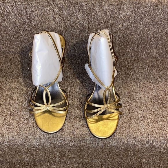 💛EUC Alfani Genuine Leather Gold Strap Dress Sandals - Picture 1 of 13